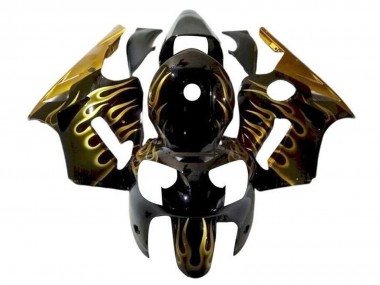 Best 2002-2006 Kawasaki ZX12R Motorcycle Fairings - Glossy Black Gold Flame UK