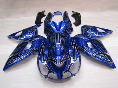 Best 2006-2011 Kawasaki ZX14R ZZR1400 Motorcycle Fairings - Blue Black Silver Tribal UK