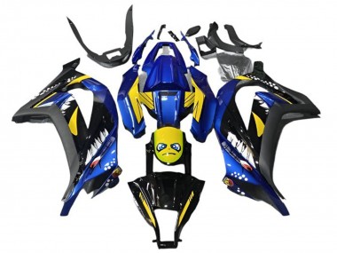 Best 2013-2024 Kawasaki EX300 Motorcycle Fairings - Blue Yellow Black Shark UK