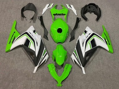 Best 2013-2024 Kawasaki EX300 Motorcycle Fairings - Green White Black Stripe UK