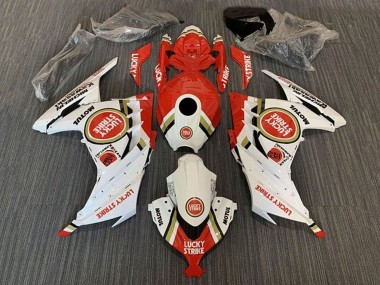 Best 2013-2024 Kawasaki EX300 Motorcycle Fairings - White Red Lucky Strike UK