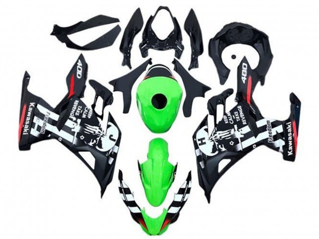 2018-2024 Kawasaki Ninja 400 Motorcycle Fairings - Green Black White Red Skull UK