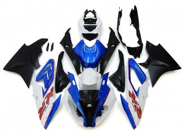 2017-2018 BMW S1000RR Motorcycle Fairings - White Blue Matte Black Pinstripe RR UK
