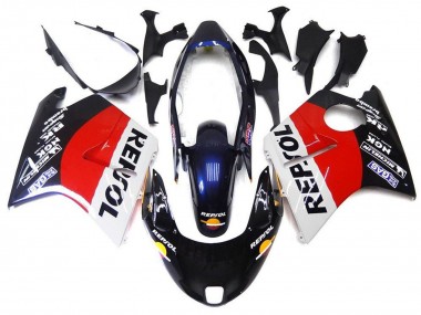 Best 1996-2007 Honda CBR1100XX Blackbird Motorcycle Fairings - Red White Blue Glossy Black Repsol UK