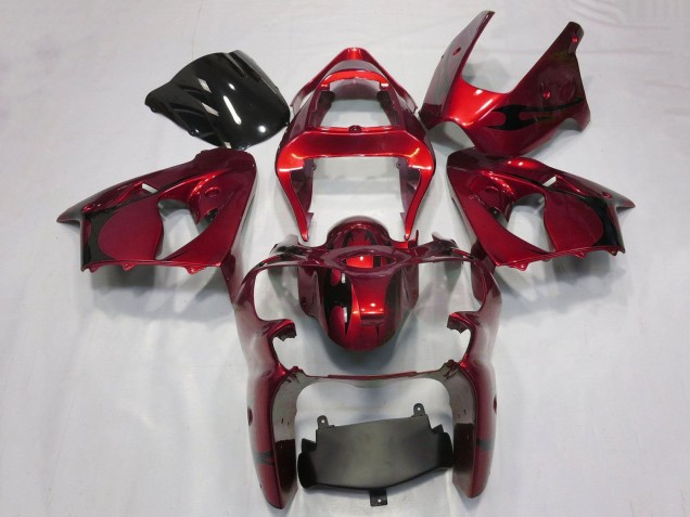 2000-2002 Kawasaki ZX6R Motorcycle Fairings - Candy Red Black Tribal UK