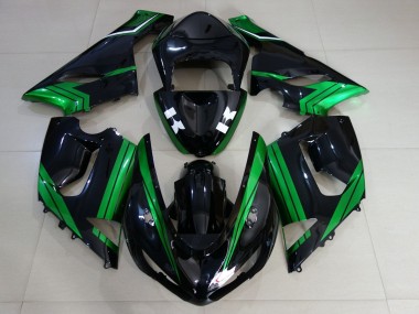 Best 2005-2006 Kawasaki ZX6R Motorcycle Fairings - Green White Glossy Black UK