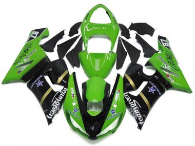 Best 2005-2006 Kawasaki ZX6R Motorcycle Fairings - Green Glossy Black Blue Star Team Green UK