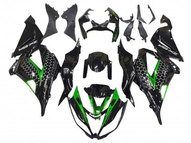 Best 2013-2018 Kawasaki ZX6R Motorcycle Fairings - Glossy Black Green White Honeycomb UK