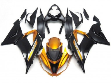 Best 2013-2018 Kawasaki ZX6R Motorcycle Fairings - Matte Black Gold UK