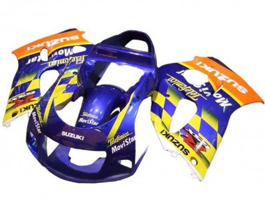 Best 1996-2000 Suzuki GSXR 600 / GSXR 750 Motorcycle Fairings - Blue Orange Yellow Telefonica MoviStar UK