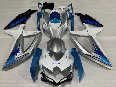 Best 2008-2010 Suzuki GSXR 600 / GSXR 750 Motorcycle Fairings - White Silver Light Blue Black UK