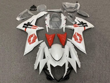 Best 2011-2024 Suzuki GSXR 600 / GSXR 750 Motorcycle Fairings - White Red Lipstick Kiss UK