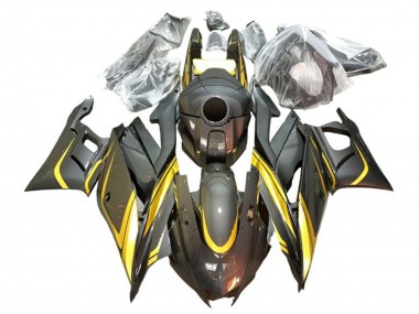 Best 2022-2024 Yamaha YZF R3/R25 Motorcycle Fairings - Gold Black Carbon Fiber Style UK