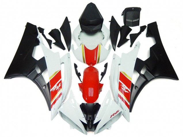 2006-2007 Yamaha YZF R6 Motorcycle Fairings - White Red Gold Matte Black UK