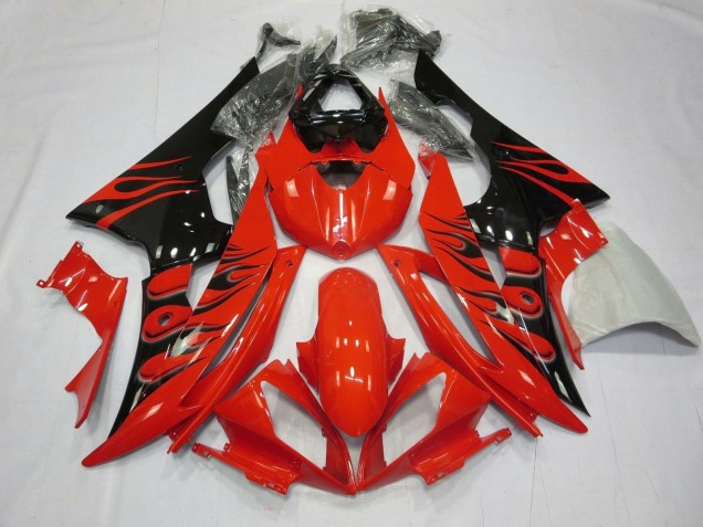 2008-2016 Yamaha YZF R6 Motorcycle Fairings - Red Glossy Black Flame UK