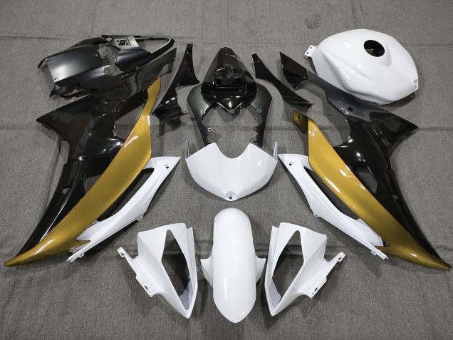 2008-2016 Yamaha YZF R6 Motorcycle Fairings - White Gold Glossy Black UK