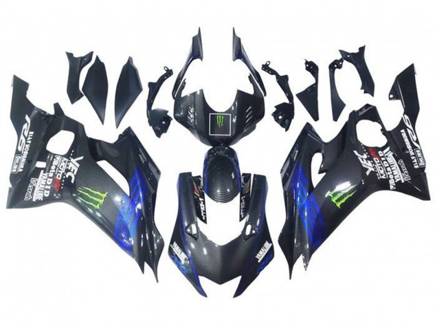 2017-2023 Yamaha YZF R6 Motorcycle Fairings - Blue Black Faux Carbon Fiber Green Monster UK