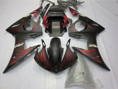 Best 2005 Yamaha YZF R6 Motorcycle Fairings - Matte Black Matte Red Flame UK