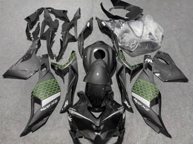 Best 2019-2025 Kawasaki ZX4R ZX-4RR Motorcycle Fairings - Faux Carbon Fiber Green Grey UK