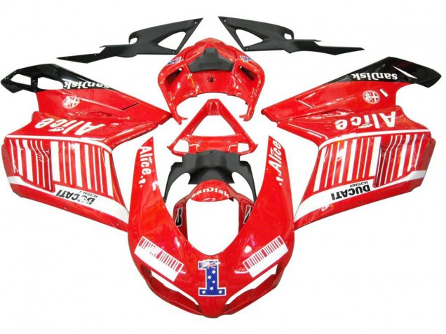 2007-2014 Ducati 1098 Motorcycle Fairings - White Red Glossy Black Alice 1 UK