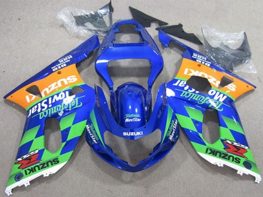 Best 2001-2003 Suzuki GSXR 600 Motorcycle Fairings - Blue Orange Green Telefonica MoviStar UK