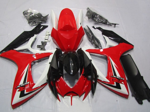 2006-2007 Suzuki GSXR 600 Motorcycle Fairings - White Red Glossy Black Stripe UK