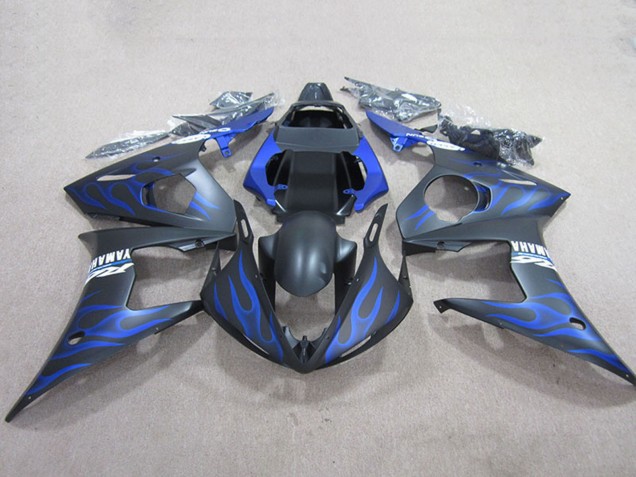 2003-2004 Yamaha YZF R6 Motorcycle Fairings - Matte Black Blue Flame UK
