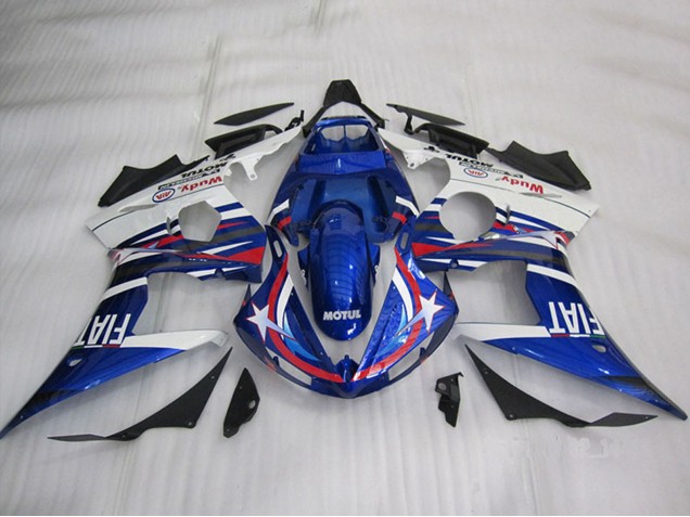 2003-2004 Yamaha YZF R6 Motorcycle Fairings - White Blue Red Motul Fiat UK