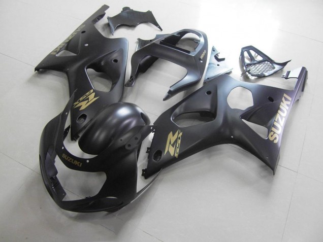 All Matte Black with Gold Sticker 2000-2002 Suzuki GSXR 1000 Motorcycle Fairings All Matte Black with Gold Sticker 2000-2002 Suzuki GSXR 1000 Motorcycle Fairings
