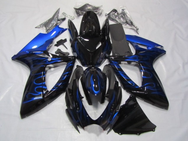 Black Blue Flame 2006-2007 Suzuki GSXR 750 Motorcycle Fairings Black Blue Flame 2006-2007 Suzuki GSXR 750 Motorcycle Fairings