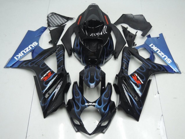 Black Blue Flame 2007-2008 Suzuki GSXR 1000 Motorcycle Fairings Black Blue Flame 2007-2008 Suzuki GSXR 1000 Motorcycle Fairings