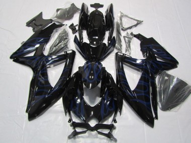 Black Blue Flame 2008-2010 Suzuki GSXR 600 Motorcycle Fairings
