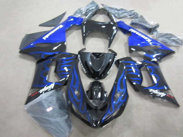 Black Blue Flame Ninja 636 2005-2006 Kawasaki ZX6R Motorcycle Fairings Black Blue Flame Ninja 636 2005-2006 Kawasaki ZX6R Motorcycle Fairings