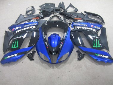 Black Blue Monster 2007-2008 Kawasaki ZX6R Motorcycle Fairings