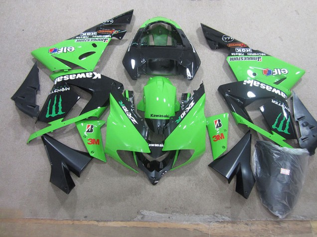 Black Green 3M Monster 2003-2005 Kawasaki ZX10R Motorcycle Fairings Black Green 3M Monster 2003-2005 Kawasaki ZX10R Motorcycle Fairings