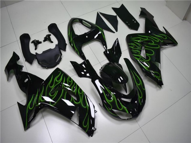 Black Green Flame 2006-2007 Kawasaki ZX10R Motorcycle Fairings Black Green Flame 2006-2007 Kawasaki ZX10R Motorcycle Fairings