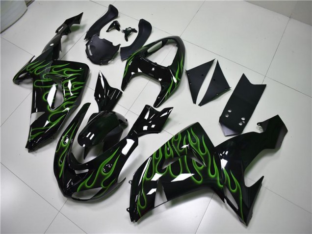 Black Green Flame 2006-2007 Kawasaki ZX10R Motorcycle Fairings Black Green Flame 2006-2007 Kawasaki ZX10R Motorcycle Fairings