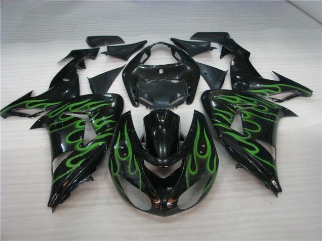 Black Green Flame 2006-2007 Kawasaki ZX10R Motorcycle Fairings Black Green Flame 2006-2007 Kawasaki ZX10R Motorcycle Fairings