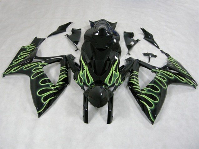 Black Green Flame 2006-2007 Suzuki GSXR 600 Motorcycle Fairings Black Green Flame 2006-2007 Suzuki GSXR 600 Motorcycle Fairings