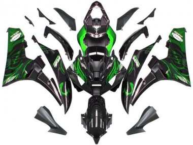 Black Green Flame 2006-2007 Yamaha YZF R6 Motorcycle Fairings