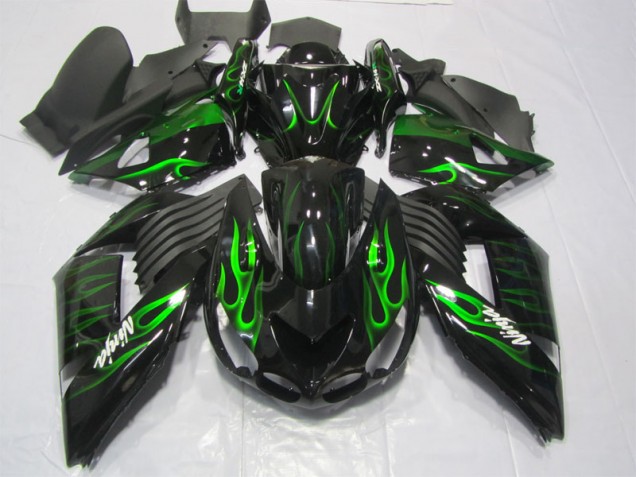 Black Green Flame Ninja 2006-2011 Kawasaki ZX14R ZZR1400 Motorcycle Fairings Black Green Flame Ninja 2006-2011 Kawasaki ZX14R ZZR1400 Motorcycle Fairings