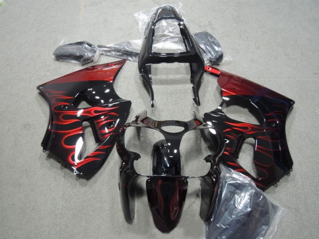 Black Red Flame 2000-2002 Kawasaki ZX6R Motorcycle Fairing Black Red Flame 2000-2002 Kawasaki ZX6R Motorcycle Fairing