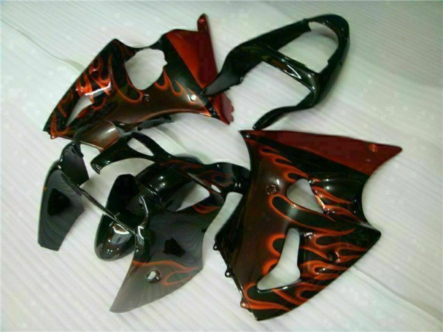 Black Red Flame 2000-2002 Kawasaki ZX6R Motorcycle Fairings