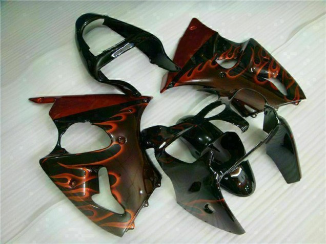 Black Red Flame 2000-2002 Kawasaki ZX6R Motorcycle Fairings