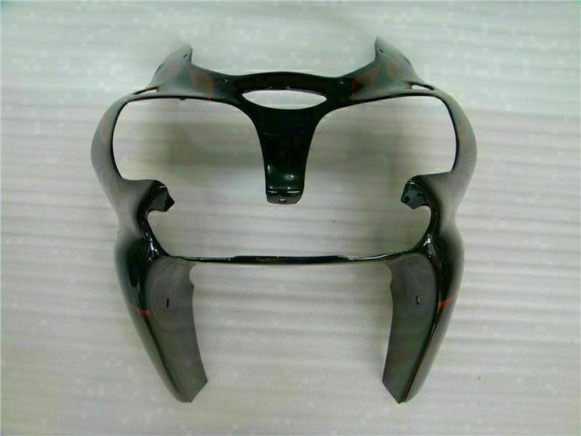 Black Red Flame 2000-2002 Kawasaki ZX6R Motorcycle Fairings