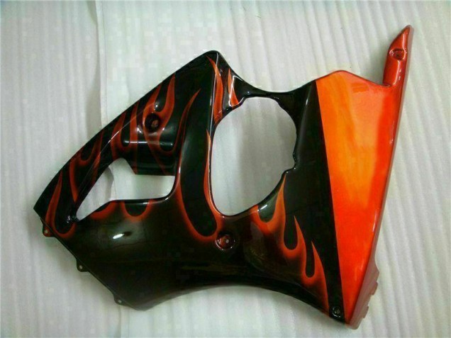 Black Red Flame 2000-2002 Kawasaki ZX6R Motorcycle Fairings