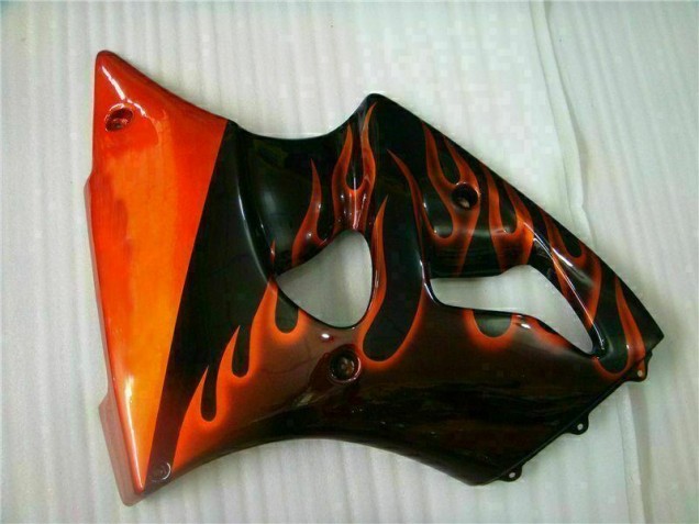 Black Red Flame 2000-2002 Kawasaki ZX6R Motorcycle Fairings