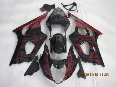 Black Red Flame 2003-2004 Suzuki GSXR 1000 Motorcycle Fairings