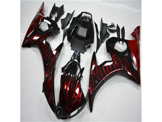 Black Red Flame 2003-2005 Yamaha YZF R6 Motorcycle Fairings Black Red Flame 2003-2005 Yamaha YZF R6 Motorcycle Fairings