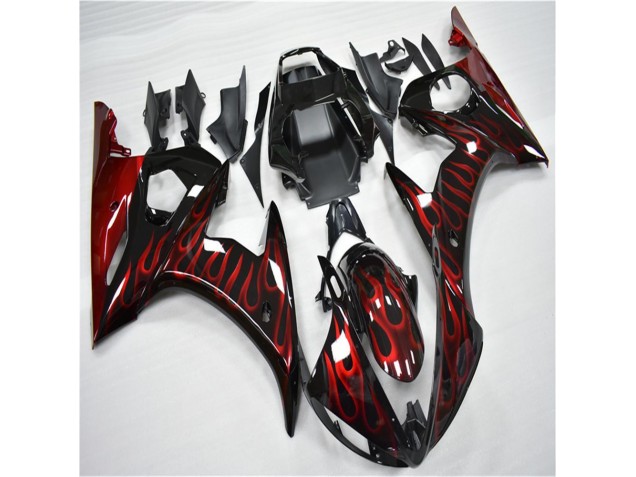 Black Red Flame 2003-2005 Yamaha YZF R6 Motorcycle Fairings Black Red Flame 2003-2005 Yamaha YZF R6 Motorcycle Fairings